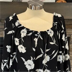 Gibson Black and White Floral Blouse